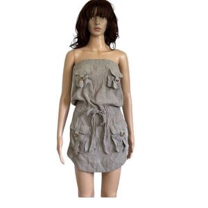 Poetry Clothing Grey Y2K Gauze Pocket Detail Strapless Neck Mini Dress M